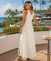 Back of Alika Long Maxi Sleeveless Off-White Hawaiian Dress