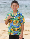 Alligator Blue Boys Cotton Aloha Shirt Blue