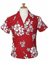 Aloha Fitted Blouse Tropical White Hibiscus