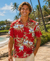 Short Sleeves Pali Orchid Hawaii Island Rayon Shirt Red
