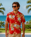 Short Sleeves Pali Orchid Hawaii Island Rayon Shirt Red
