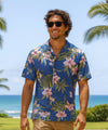 Short Sleeves Pali Orchid Hawaii Island Rayon Shirt Royal Blue