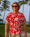Hibiscus Men's Cotton Aloha Shirt Red