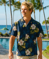 Kailua Hibiscus Cotton Men's Aloha Shirt Navy
