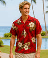 Kailua Hibiscus Cotton Men's Aloha Shirt Red