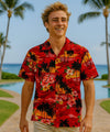 Sunset Hibiscus Men's Cotton Aloha Shirt Red