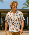 Short Sleeves Guitars Cotton Men's Aloha Shirt White