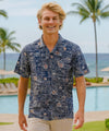 Makanui Tapa Men's Cotton Aloha Shirt Navy