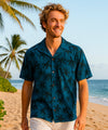 Men Aloha Palms Short Sleeves Hawaiian Shirt Ocean Blue