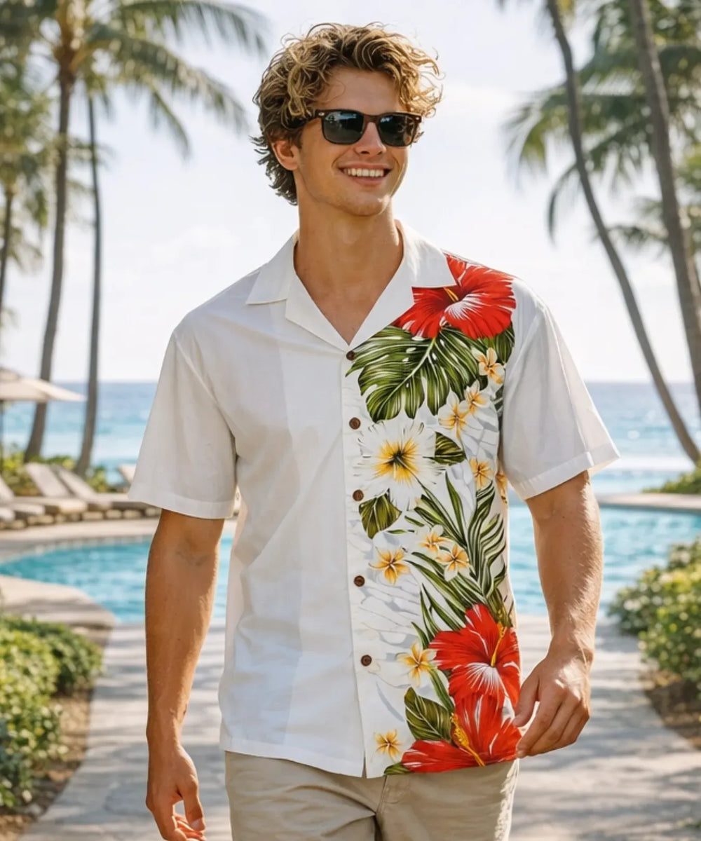 Side Panel Hibiscus Cotton Aloha Shirt | Aloha Shirts Club