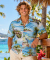Blue Hana Open Collar Men's Aloha Shirt
