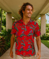 Red Jungle Bird Magnum PI Rayon Aloha Shirt Red