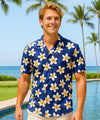 Plumeria Men's Cotton Aloha Shirt Navy Blue