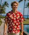 Plumeria Men's Cotton Aloha Shirt Red