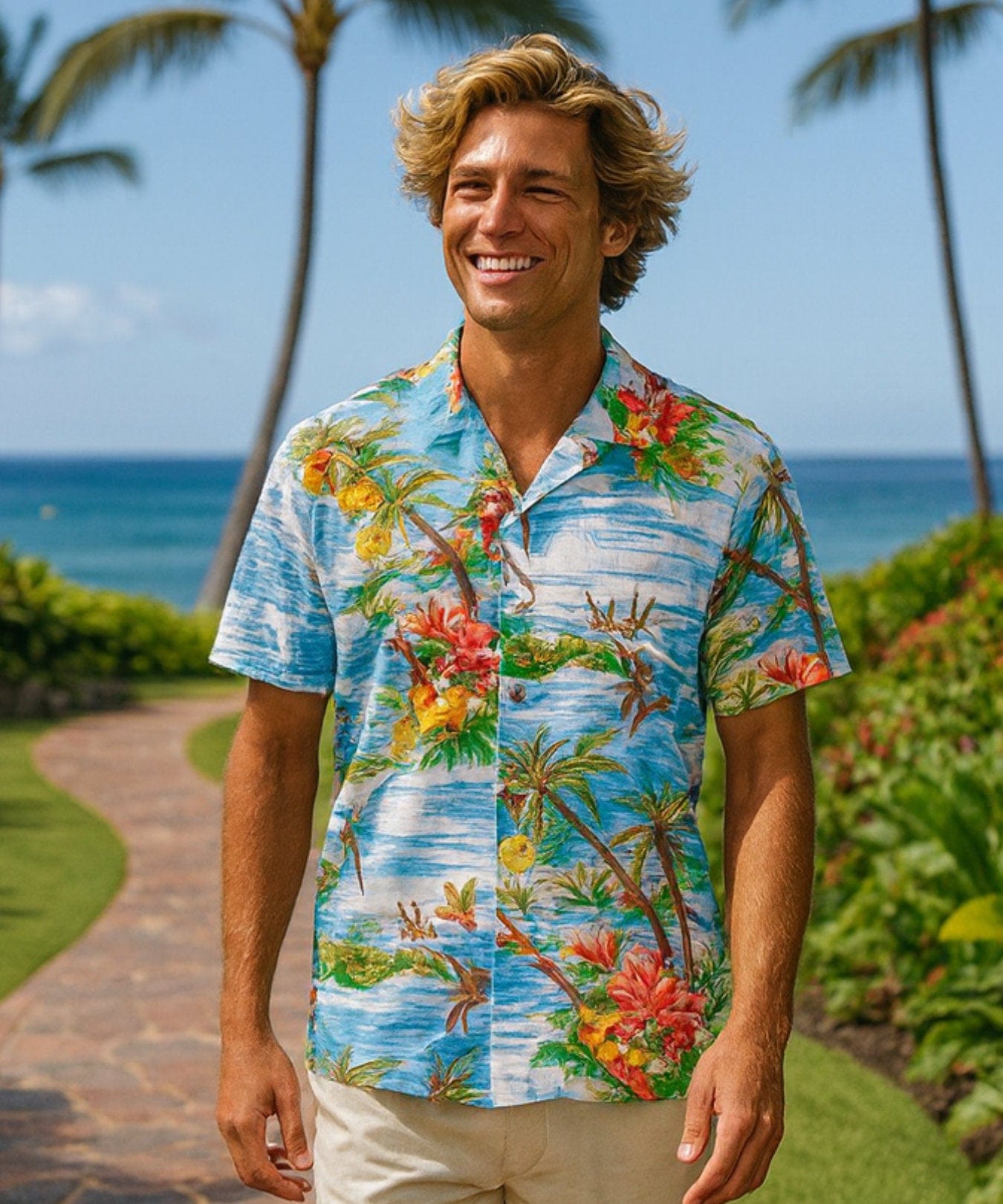 Pali Rayon Relax Fit Hawaiian Shirt Blue