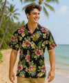 Short Sleeves Lanai Pineapple Cotton Men's Shirt Black