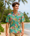 Short Sleeves Lanai Pineapple Cotton Men's Shirt Teal
