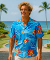 Hibiscus Men's Cotton Aloha Shirt Blue
