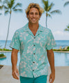 Short Sleeves Resort Cotton Men's Aloha Shirt Aqua
