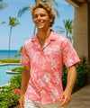 Short Sleeves Resort Cotton Men's Aloha Shirt Coral