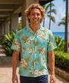 Relax Fit Orchid Men's Rayon Aloha Shirt Aqua