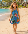 Alohilani V-Neck Girls Dress with Scarf Hem Ocean Blue