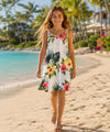 Alohilani V-Neck Girls Dress with Scarf Hem White