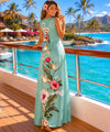 Back of Mint Long Maxi Hawaiian Dress Birds of Paradise