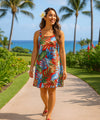 Rayon A-Line Cutout Short Hawaiian Dress Red