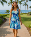 A-Line Back Cutout Hawaiian Dress Blue