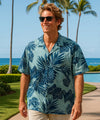 Monstera Palm Short Sleeve Big Plus Aloha Shirt Blue 6XL Men's Big Shirts Shaka Time Hawaii
