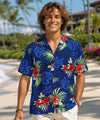 Birds of Paradise Black Rayon Aloha Shirt Navy