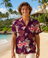 Birds of Paradise Black Rayon Aloha Shirt Purple