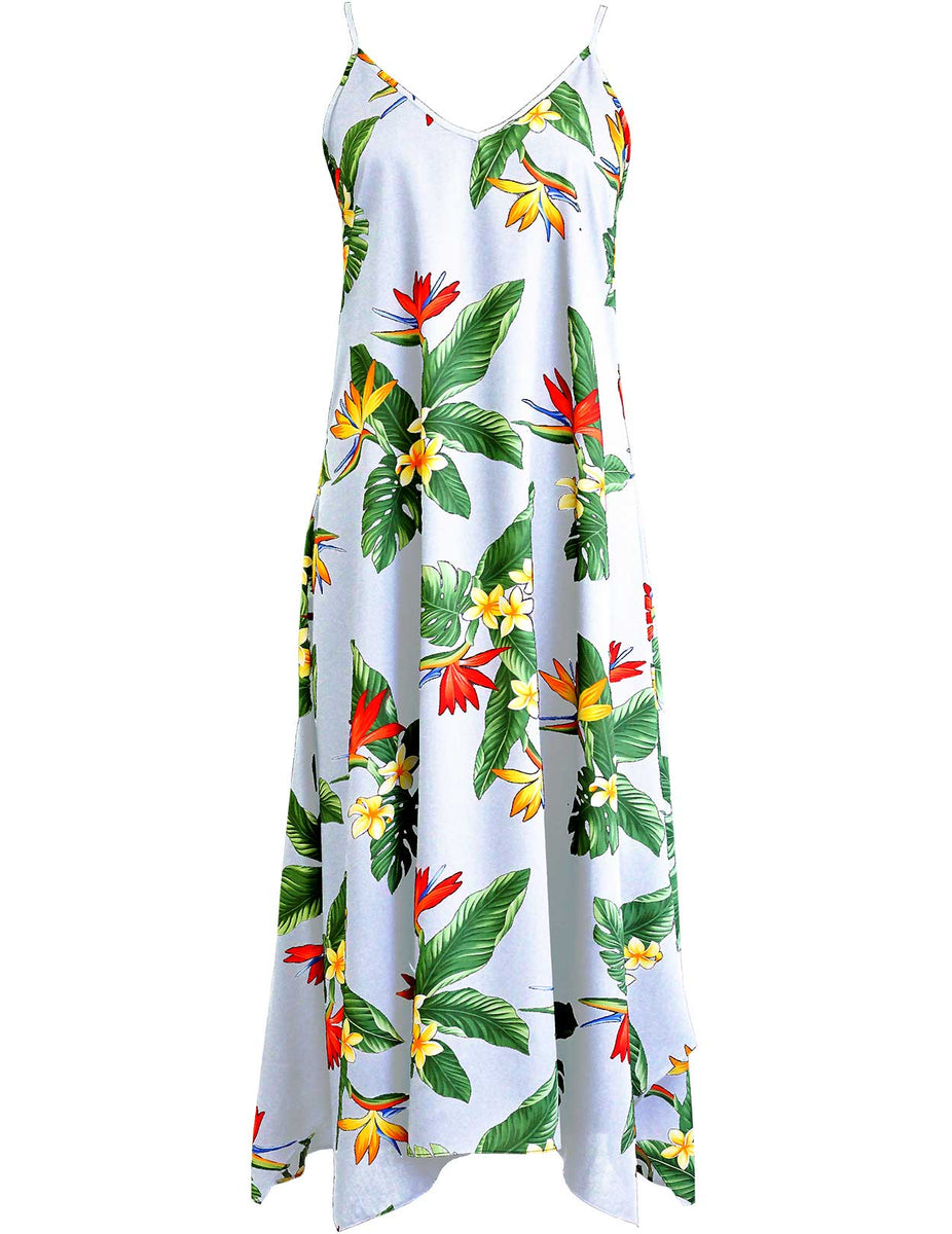 Birds of Paradise Long Maxi Hawaiian Dress | Aloha Shirts Club White / M
