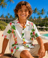 Boy's Short Sleeves Birds of Paradise Panel Aloha Shirt White