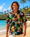 Birds of Paradise Rayon Hawaiian Aloha Shirt Black