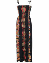 Black Pineapple Panel Long Maxi Smock Hawaiian Dress