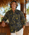3/4 Sleeves Tribal Hawaiian Shirt Black Men's Long Sleeves Shirt