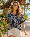 Camp Double Ruffle Layered Sleeves Plus Size Blouse Black Women Shirts
