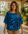 Caftan Poncho Tunic Rayon Tiare Blouse Blue
