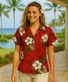 Kailua Hibiscus Flower Fitted Blouse Red