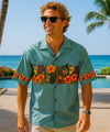 Mai Tai Short Sleeves Border Cotton Aloha Shirt Ocean Blue