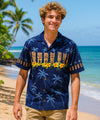 Short Sleeves Tiki Border Hawaiian Shirt Navy