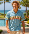 Pineapples Chest Border Aloha Shirt Ocean Blue