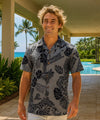 Tribal Island Cotton Men's Aloha Shirt Charcoal