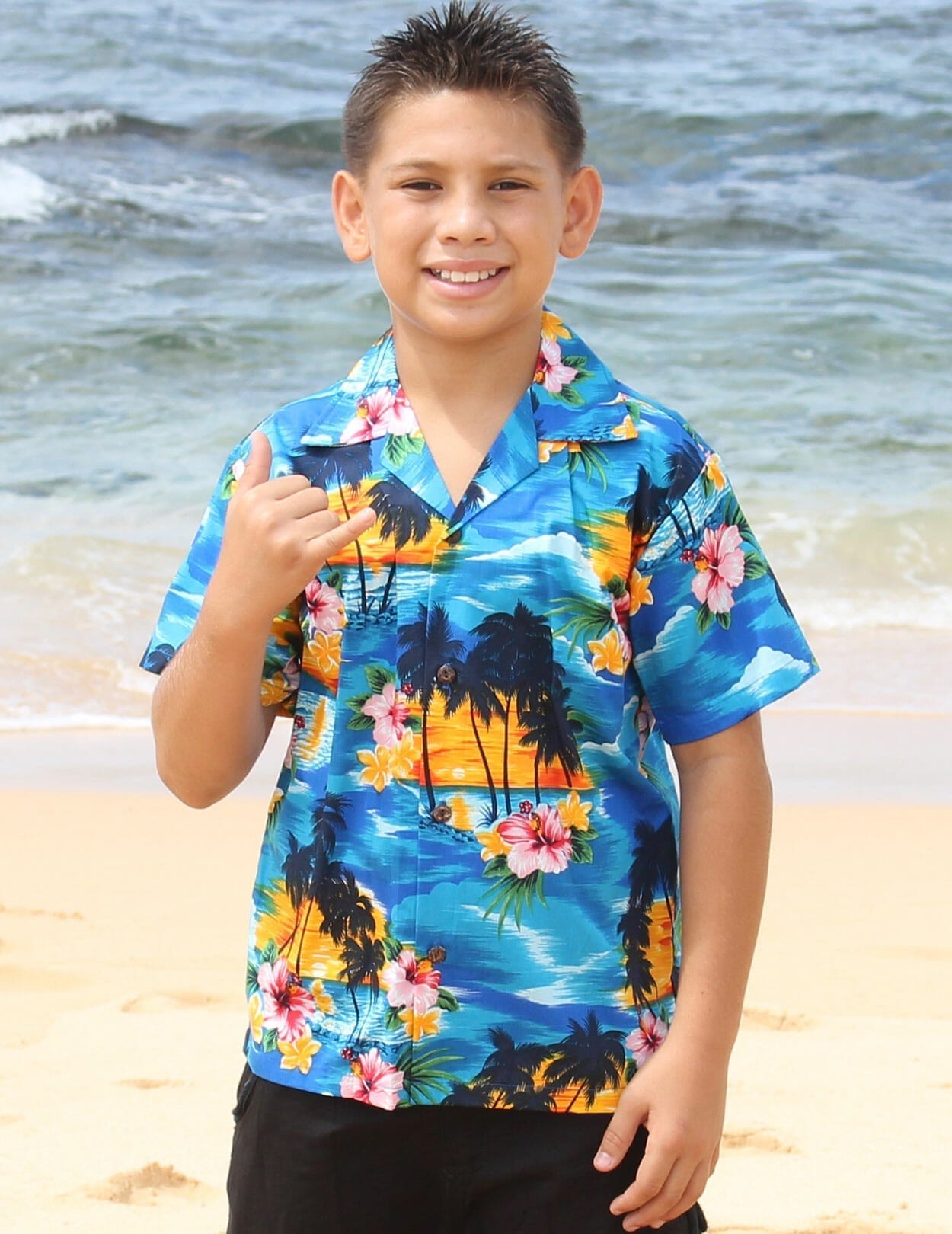 Boys Sunset Cotton Hawaiian Shirt Blue