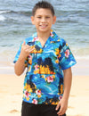 Boys Sunset Cotton Hawaiian Shirt Blue