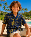 Year of the Dragon Boys Button-Up Cotton Shirt Navy