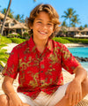 Year of the Dragon Boys Button-Up Cotton Shirt Red