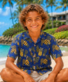 Button-Up Pineapples Boys Cotton Aloha Shirt Navy